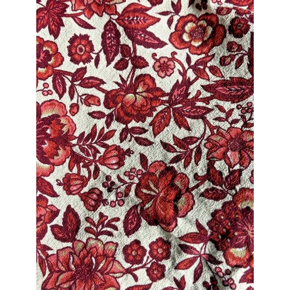 1950 60s VTG House N Home Barkcloth Fabric 3.65 Yds Red Floral Cottagecore Decor